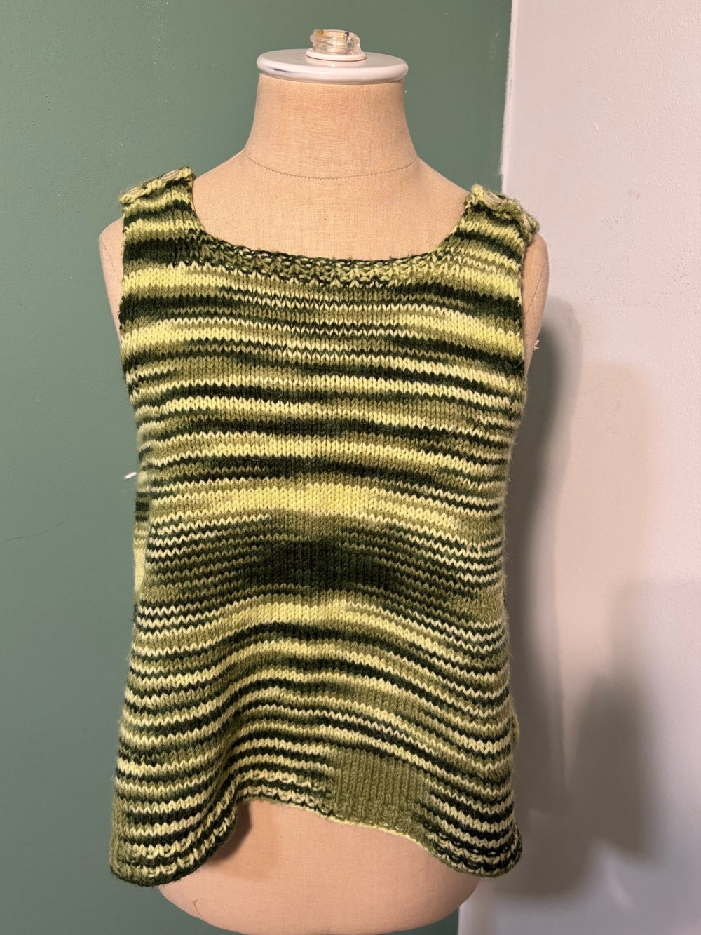 Vintage 1940’s Hand Crochet  Green Striped Tank Top